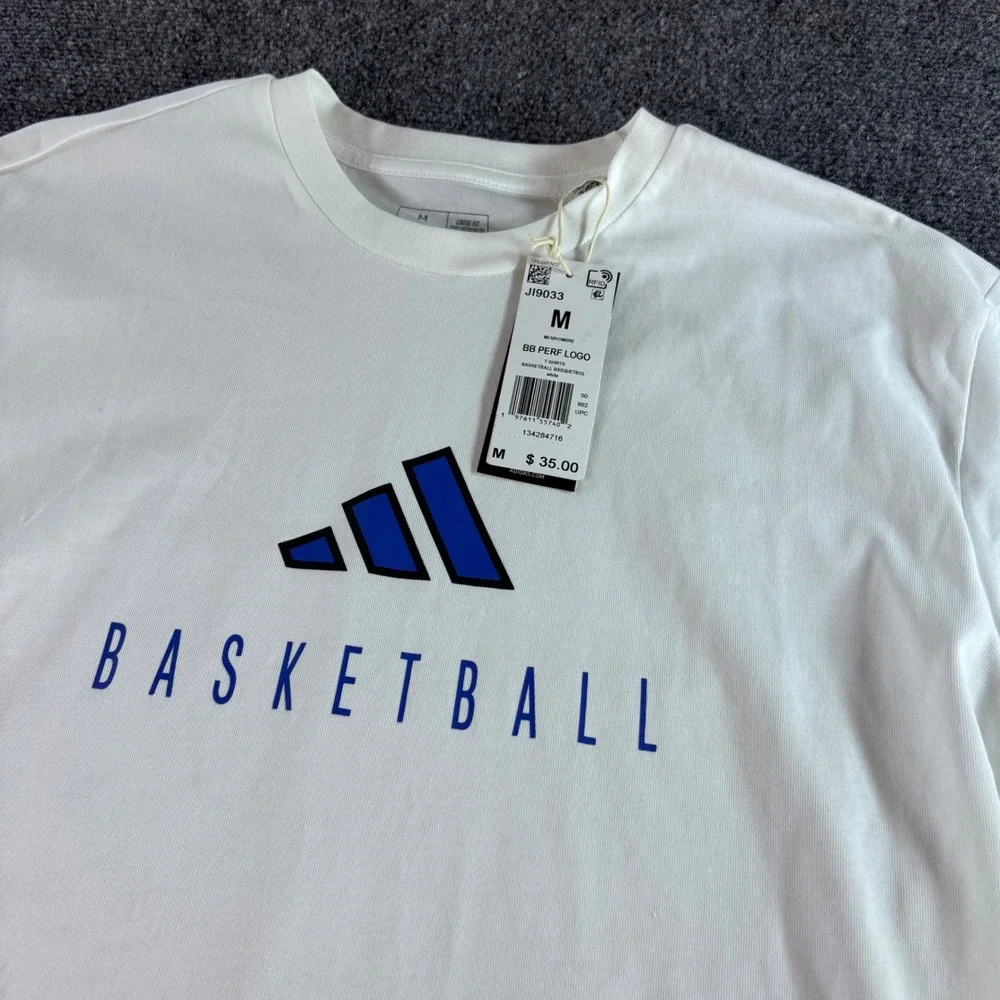 Adidas‎ Basketball T-Shirt Mens Medium White Loose Fit Graphic Logo NWT JI9033